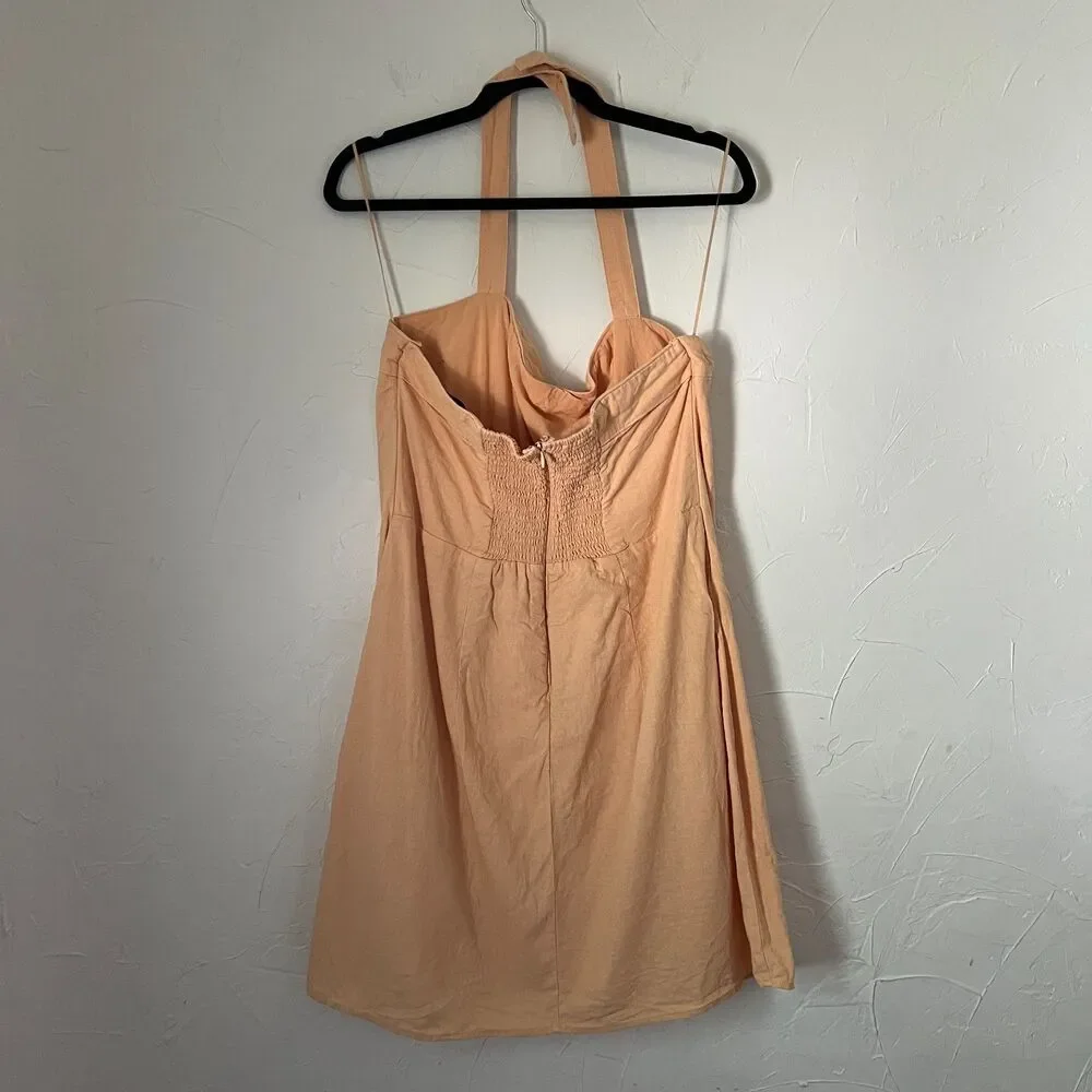 Abercrombie & Fitch Orange Halter Mini Dress Linen‎ Blend Summer Vacation Sz XLT